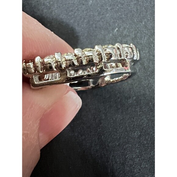 Vintage Open Heart Love Pendant Crystal Clear Stones Silvertone Unmarked - Picture 7 of 13